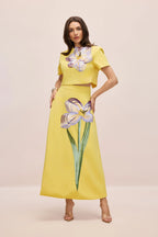 Zweiteiler Damen mit Crop-Top und Midirock mit Blumenprint – Fiora