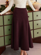 Midirock Damen mit hoher Taille und ausgestelltem Wollmix-Schnitt – Eleonora
