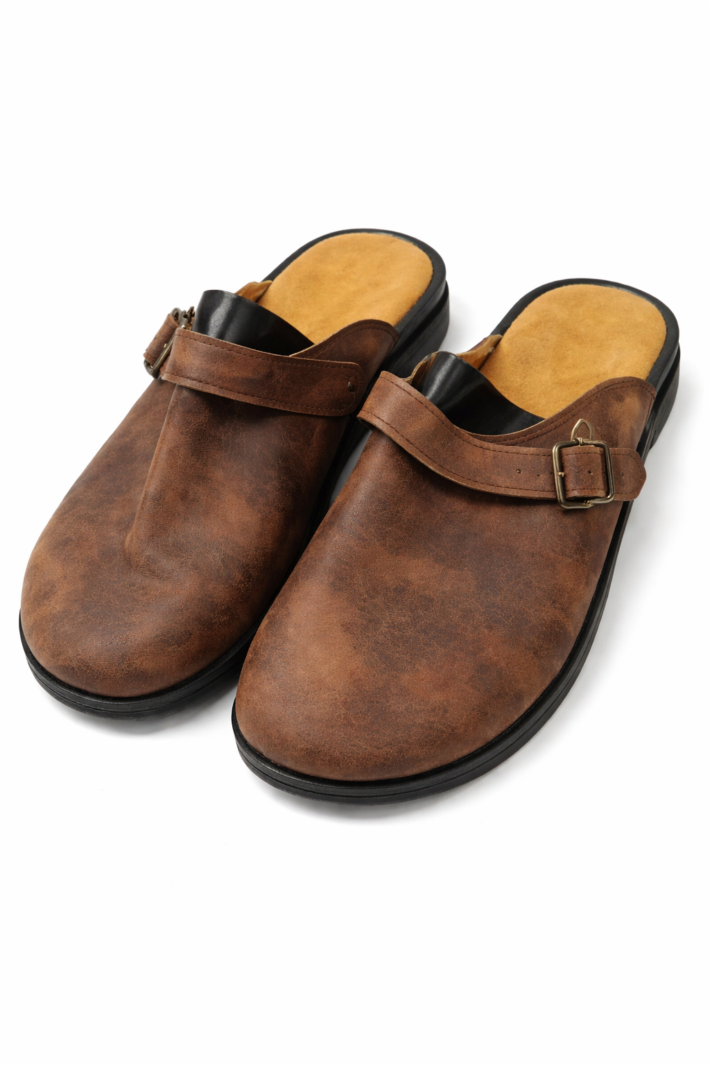 Clogs Herren mit Vintage-Lederoptik und verstellbarer Schnalle – Brunhilde