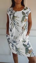 Midikleid Damen mit tropischem Blätterprint und Leinenmix in Relaxed Fit – Azaléa