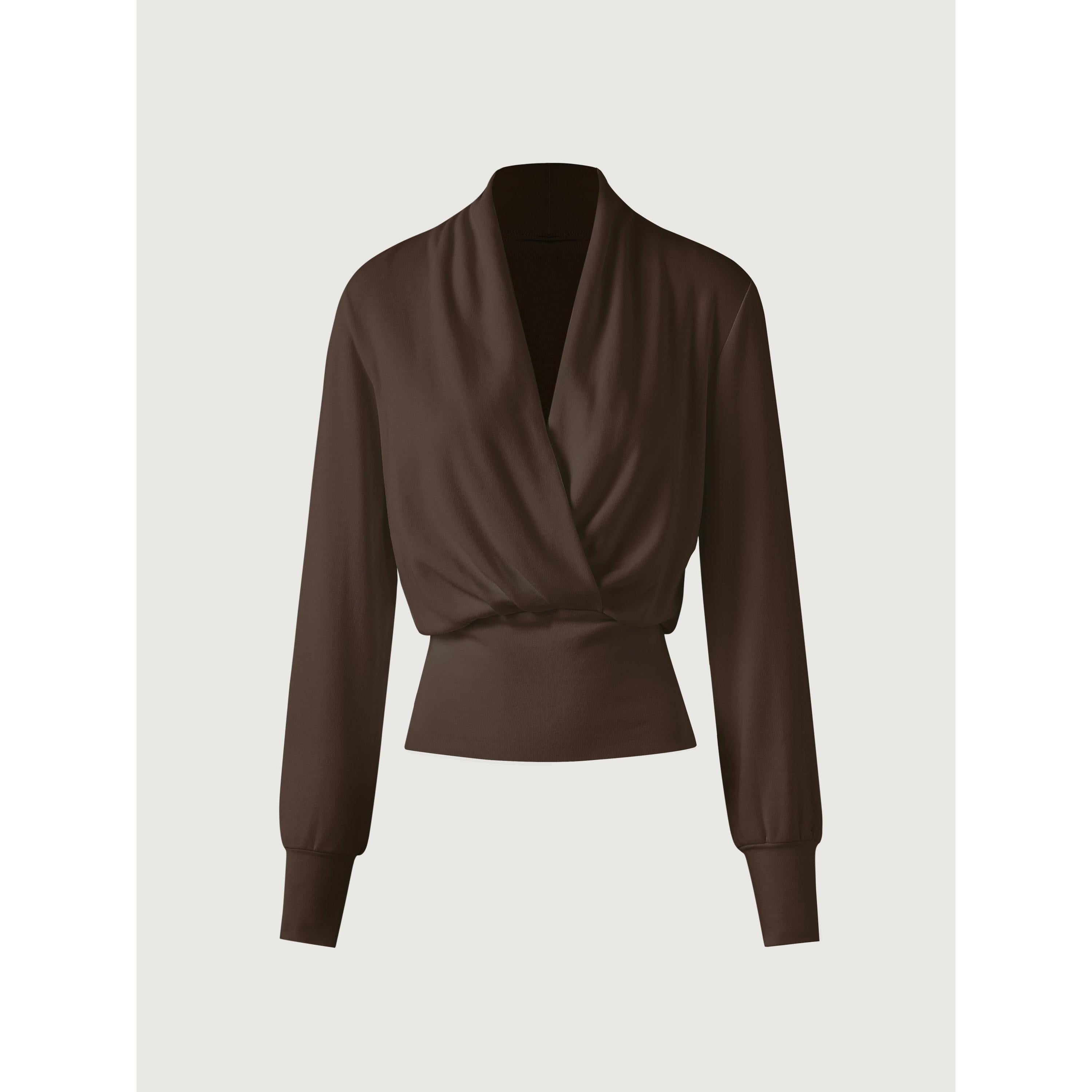 Bluse Damen mit Wickel-V-Ausschnitt und tailliertem Langarm – Federica