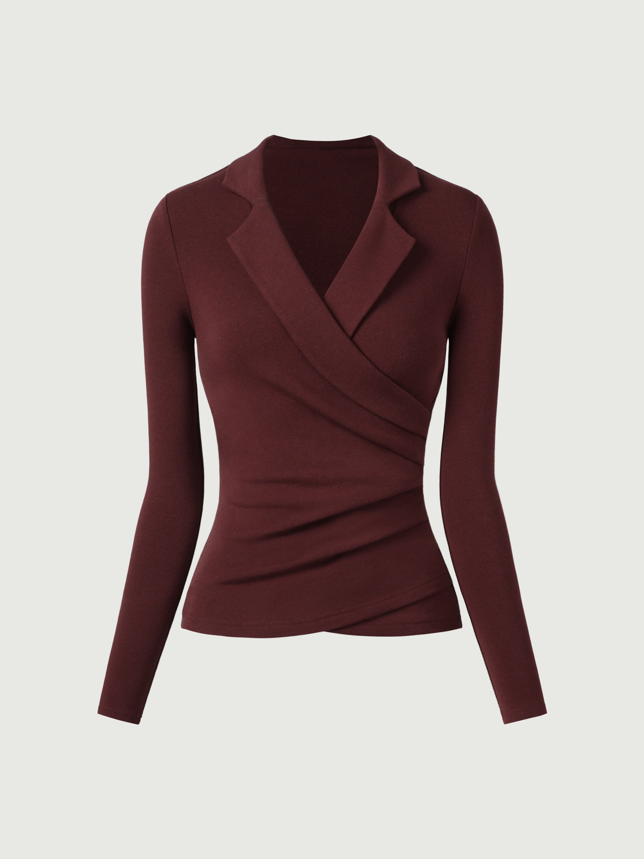 Strickbluse Damen mit Wickelausschnitt und Blazer-Kragen – Romina