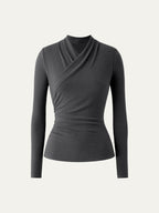 Longsleeve Damen mit Wickelausschnitt und geraffter Taille – Valentina