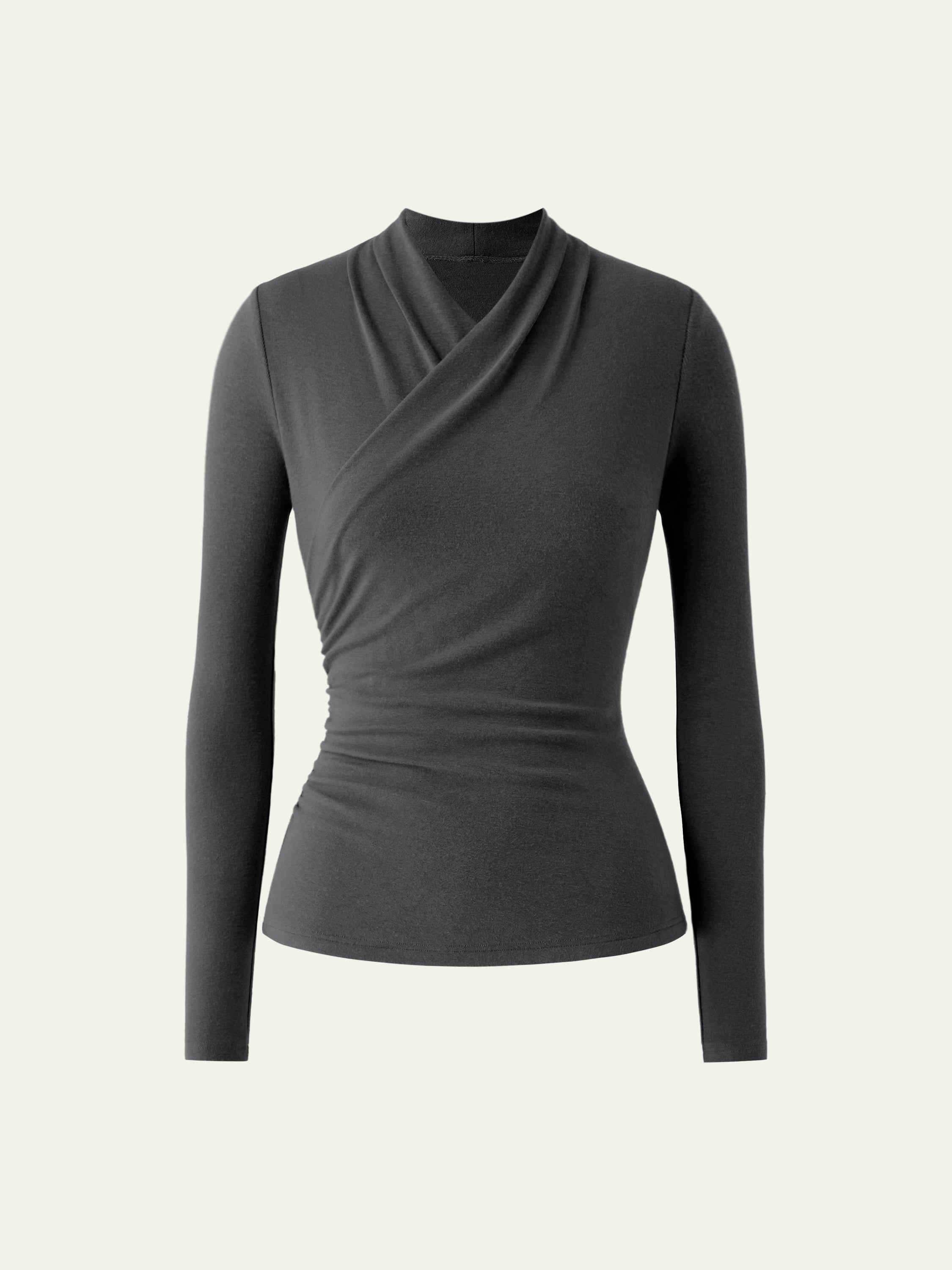 Longsleeve Damen mit Wickelausschnitt und geraffter Taille – Valentina