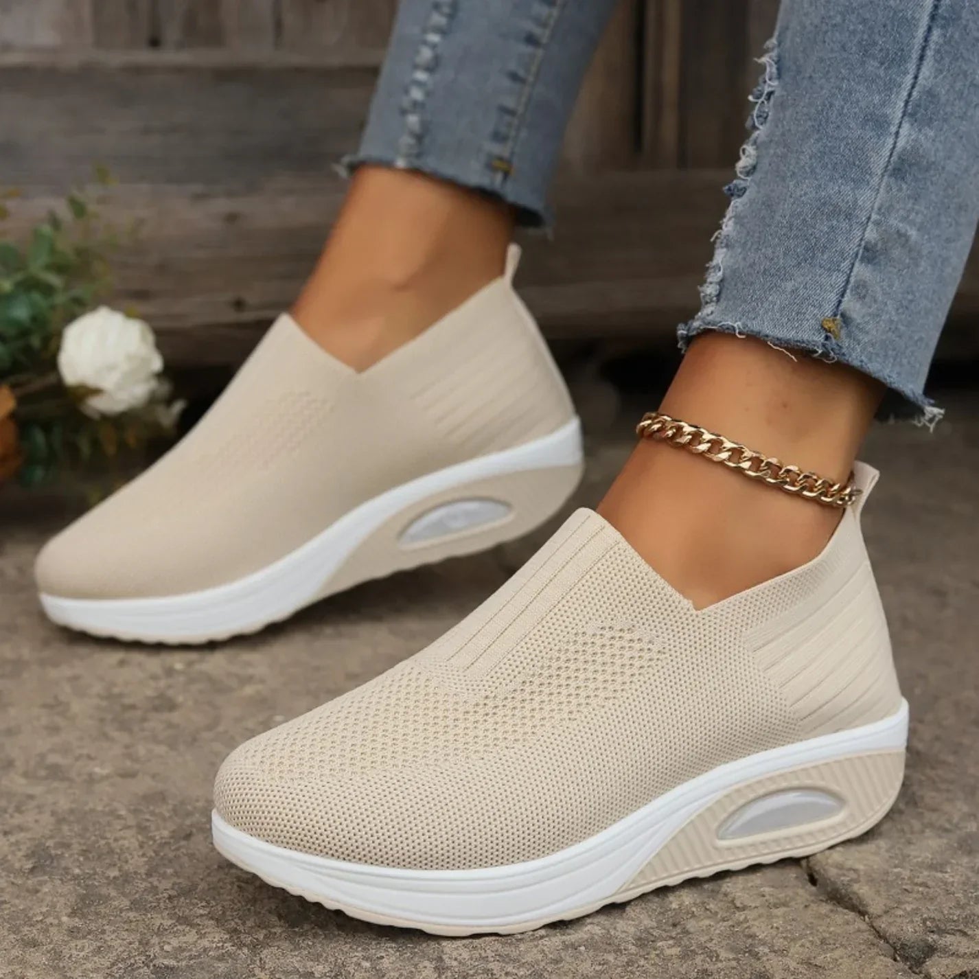 Sneaker Damen Slip-on mit Luftkissensohle und Strick-Obermaterial – Rossella