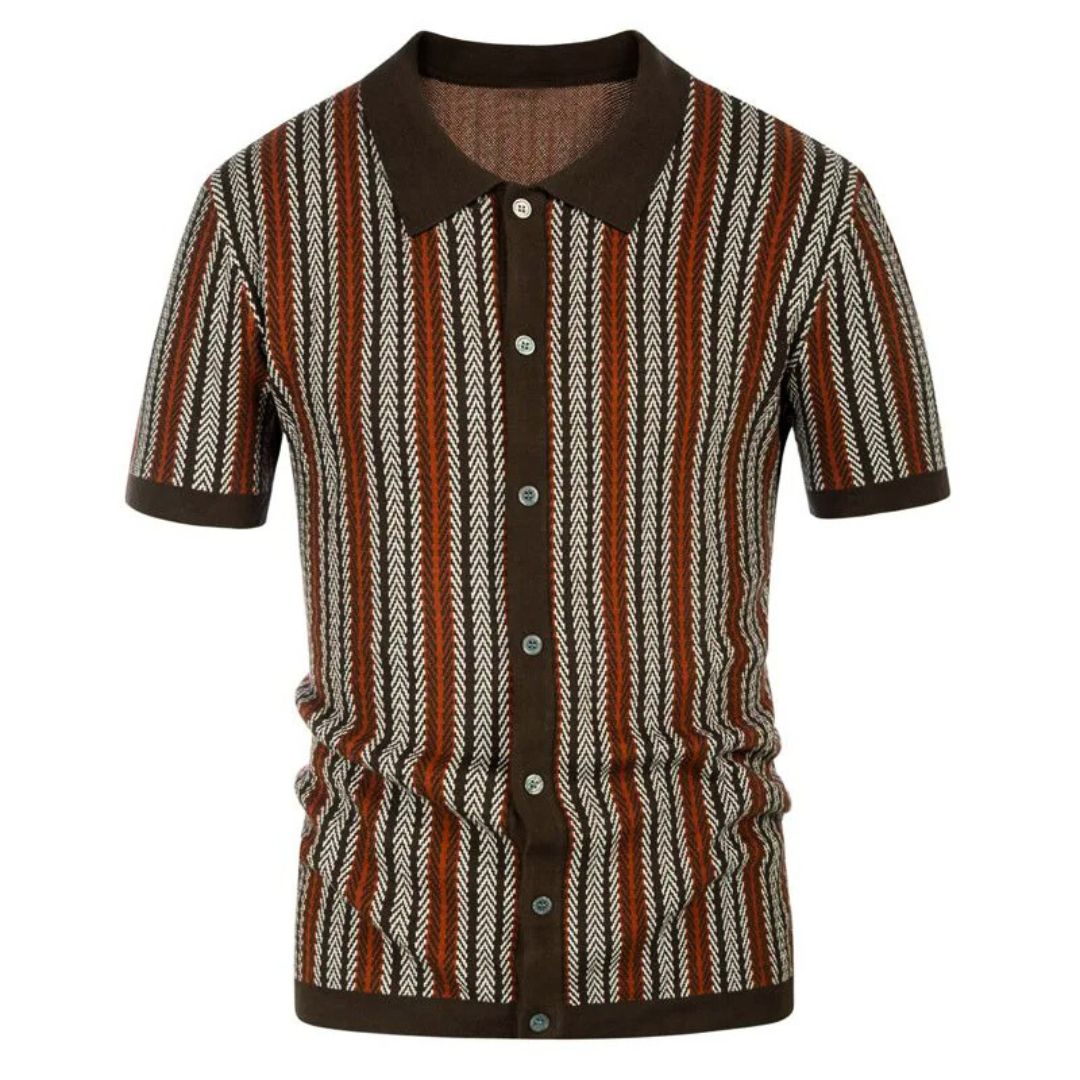 Strickpullover Herren mit Jacquard-Streifenmuster und Polokragen – Leandro
