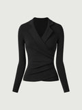 Strickbluse Damen mit Wickelausschnitt und Blazer-Kragen – Romina