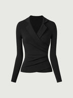 Strickbluse Damen mit Wickelausschnitt und Blazer-Kragen – Romina