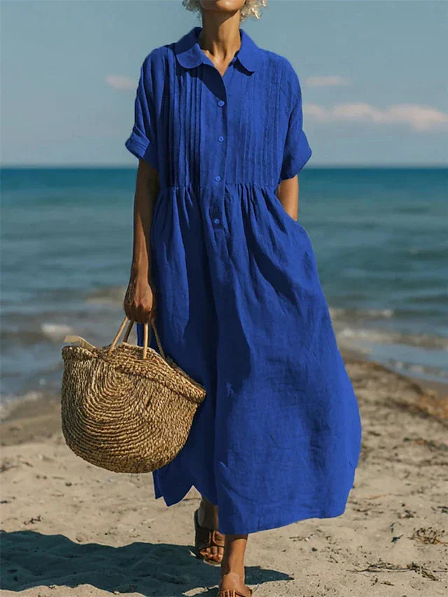Hemdblusenkleid Damen mit Biesen-Detail und weitem Midirock – Bréanne