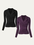 Strickbluse Damen mit Wickelausschnitt und Blazer-Kragen – Romina