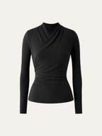 Longsleeve Damen mit Wickelausschnitt und geraffter Taille – Valentina