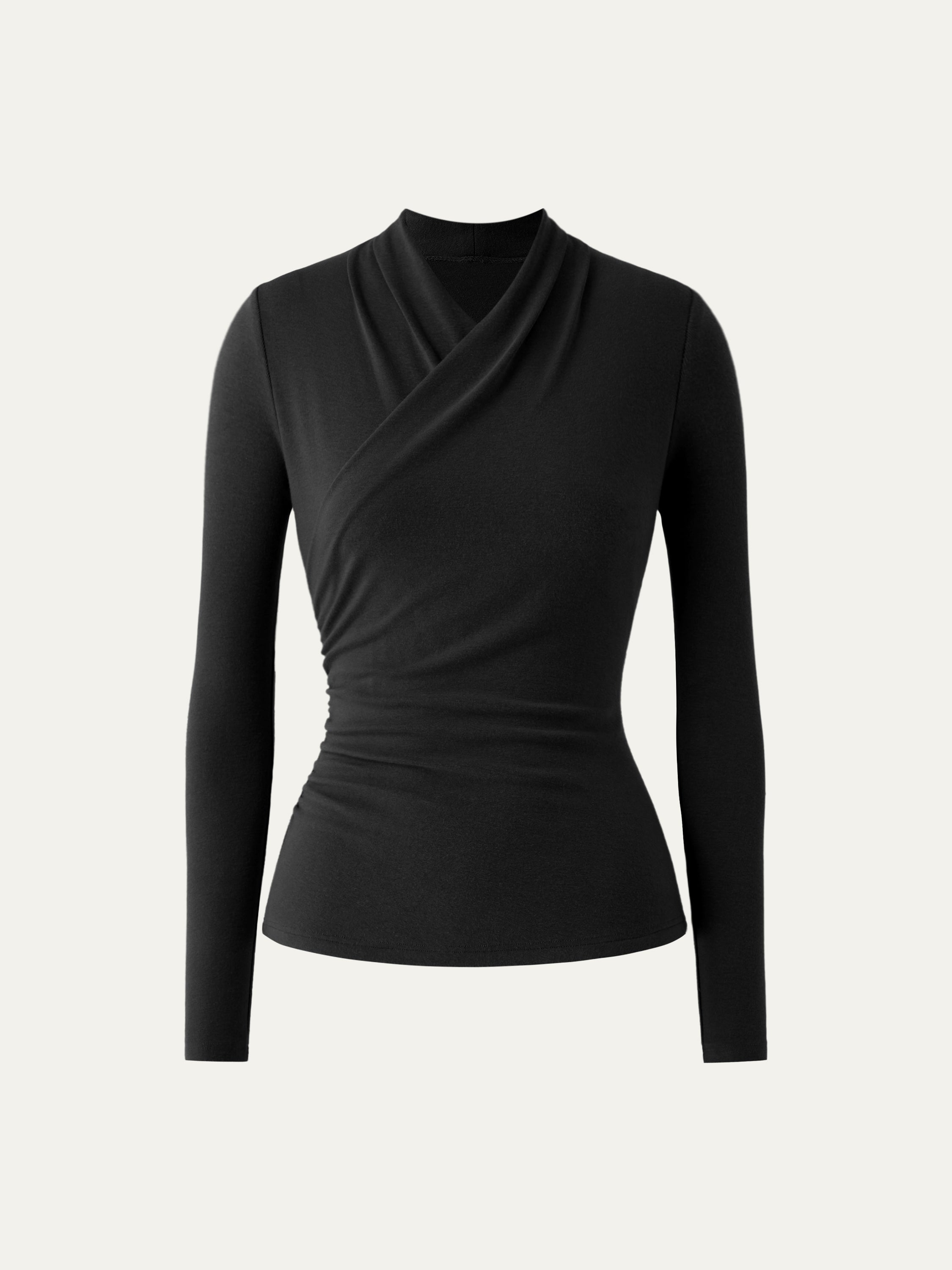 Longsleeve Damen mit Wickelausschnitt und geraffter Taille – Valentina