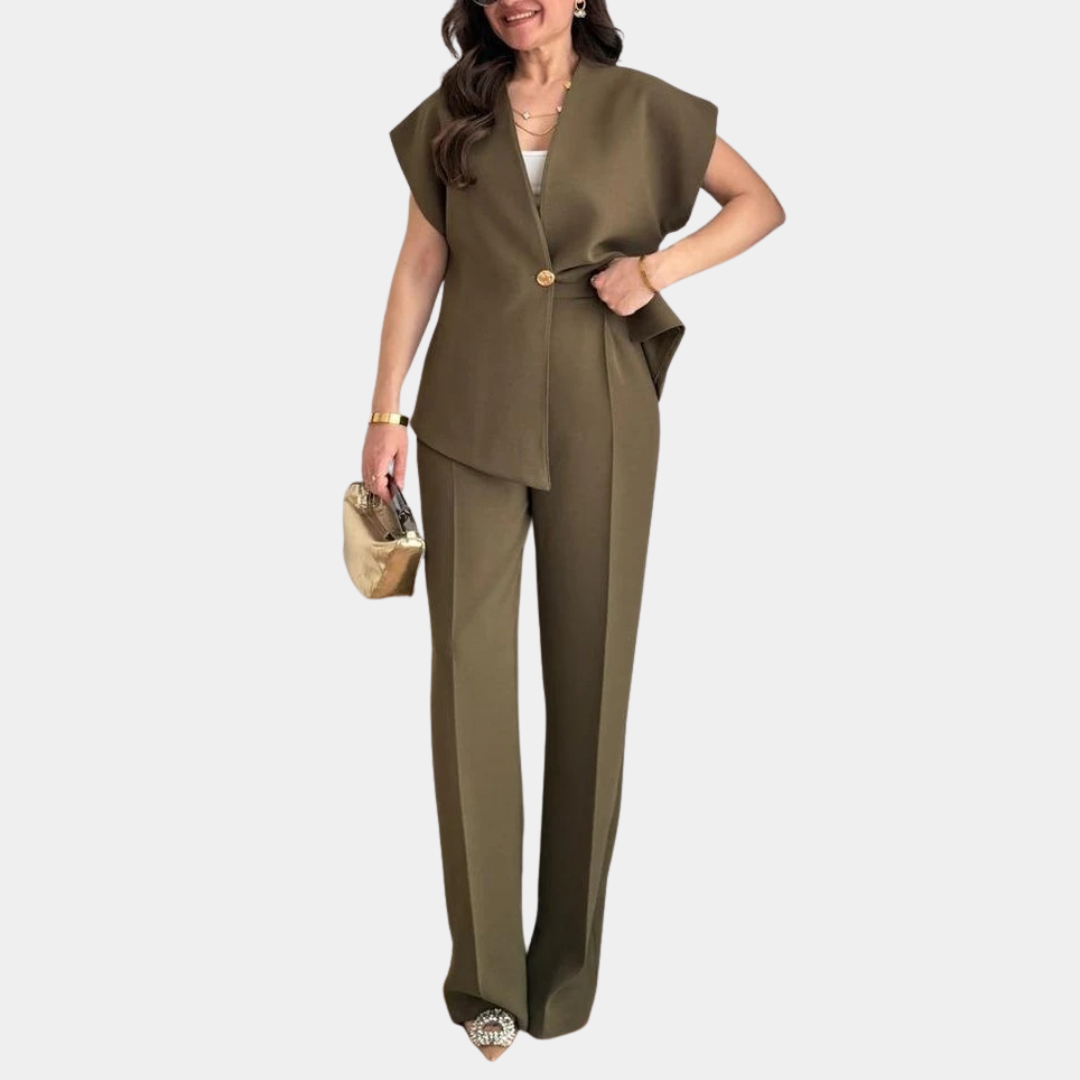 Hosenanzug Damen mit asymmetrischer Weste und Weithose – Nicolette