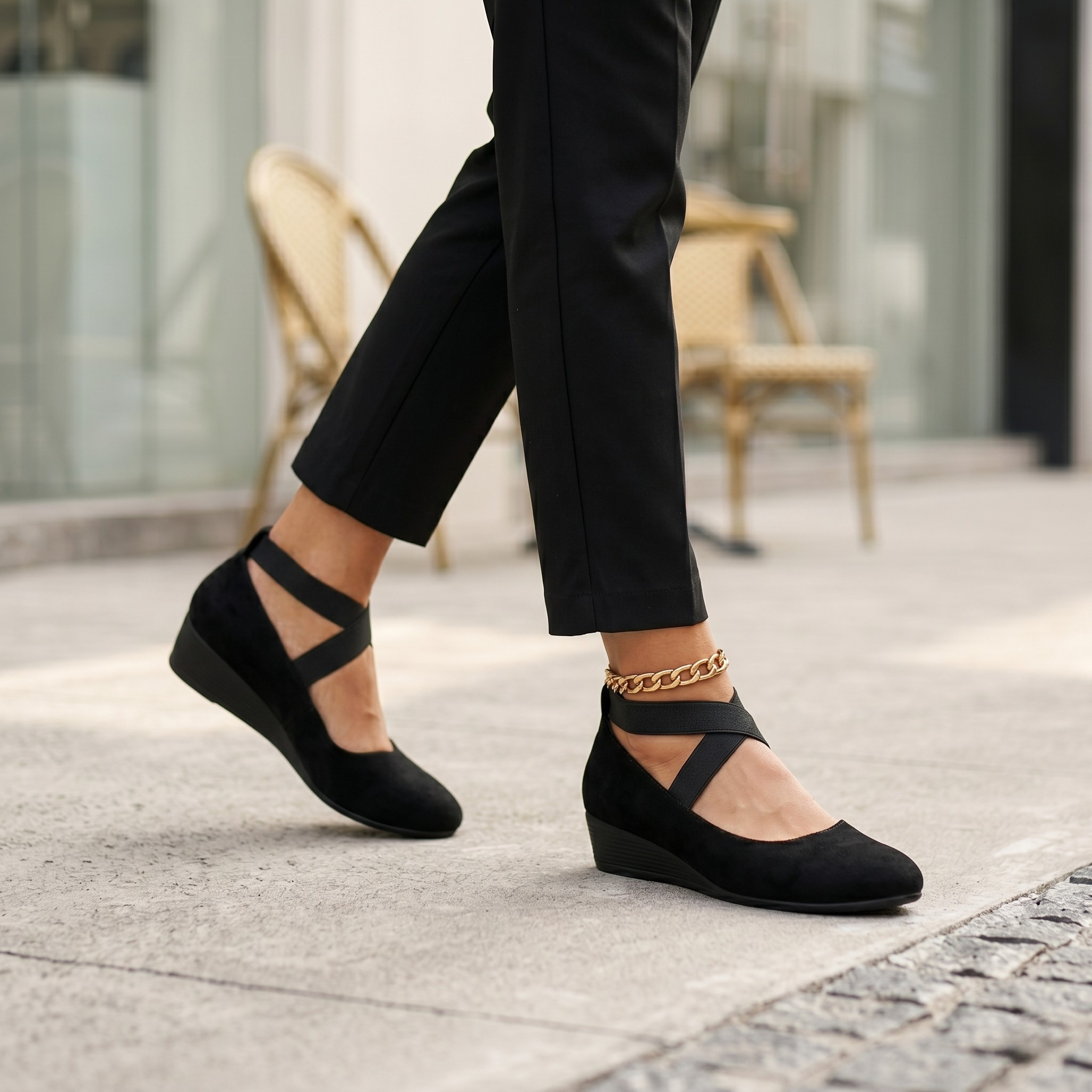 Ballerinas Damen mit Kreuz-Elastikband und Wildlederoptik – Arabelle