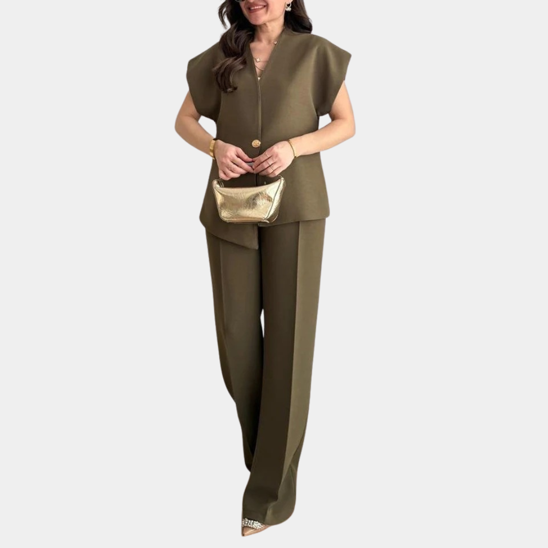 Hosenanzug Damen mit asymmetrischer Weste und Weithose – Nicolette