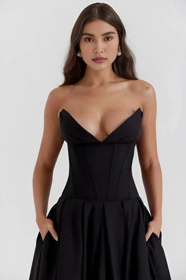 Abendkleid Damen mit Corsage und ausgestelltem Midirock – Rossana