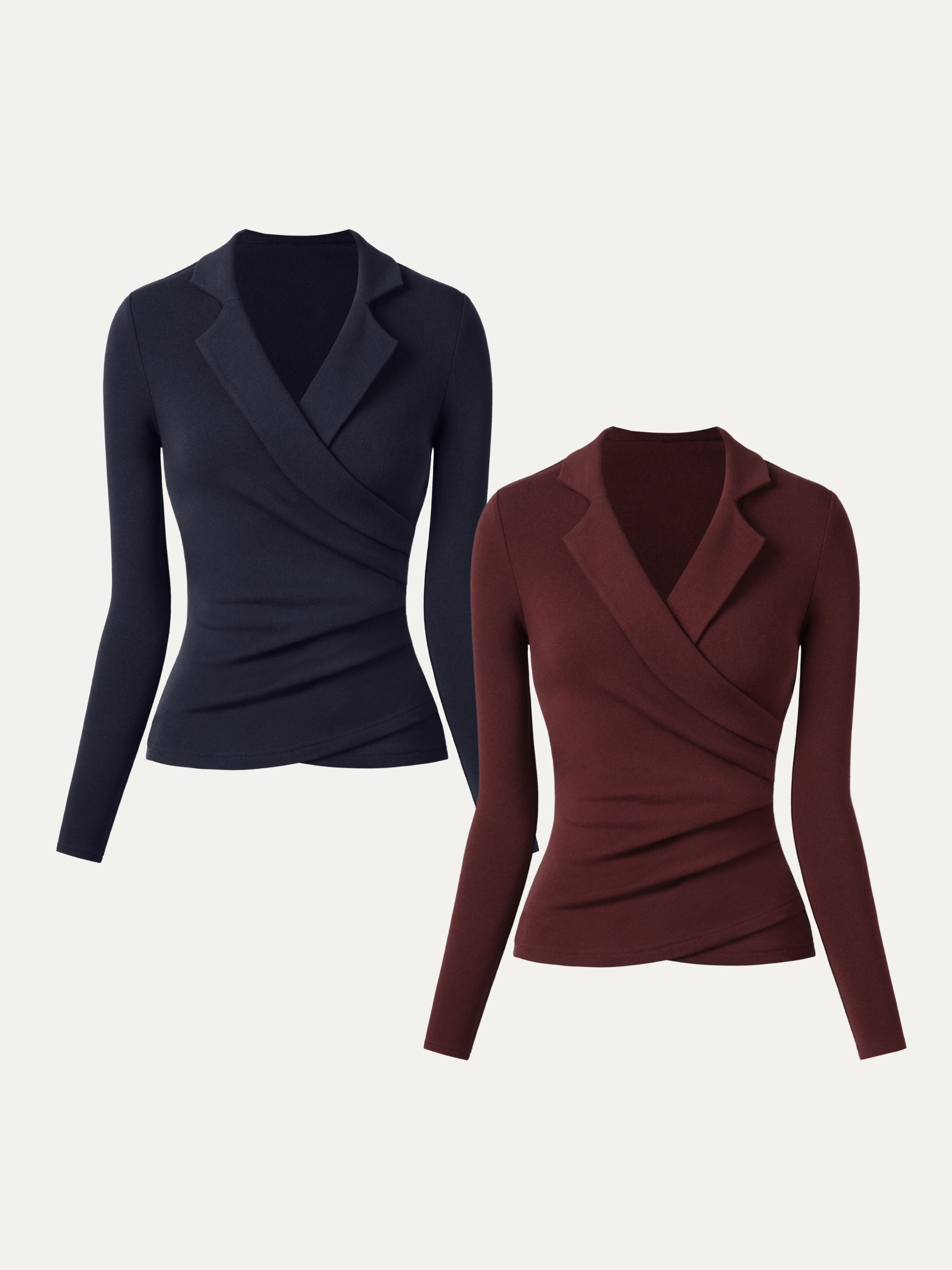 Strickbluse Damen mit Wickelausschnitt und Blazer-Kragen – Romina