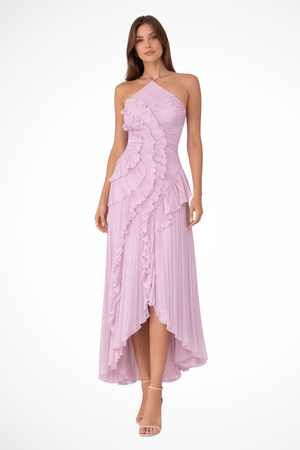 Abendkleid Damen mit Neckholder und Plissee-Rüschen – Seraphina