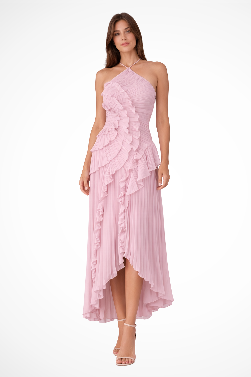 Abendkleid Damen mit Neckholder und Plissee-Rüschen – Seraphina