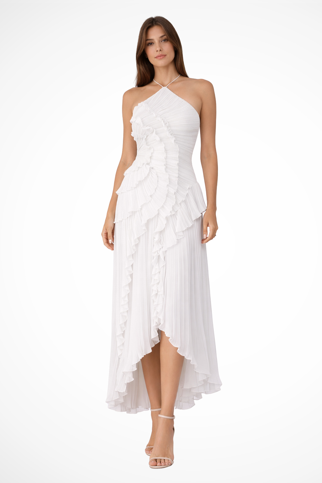 Abendkleid Damen mit Neckholder und Plissee-Rüschen – Seraphina