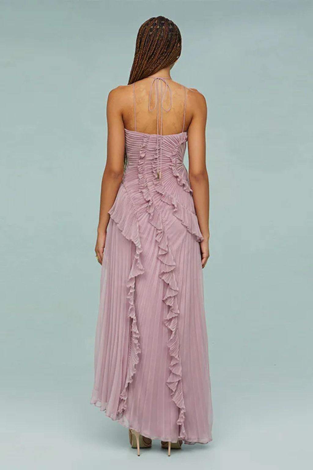 Abendkleid Damen mit Neckholder und Plissee-Rüschen – Seraphina