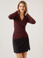 Strickbluse Damen mit Wickelausschnitt und Blazer-Kragen – Romina