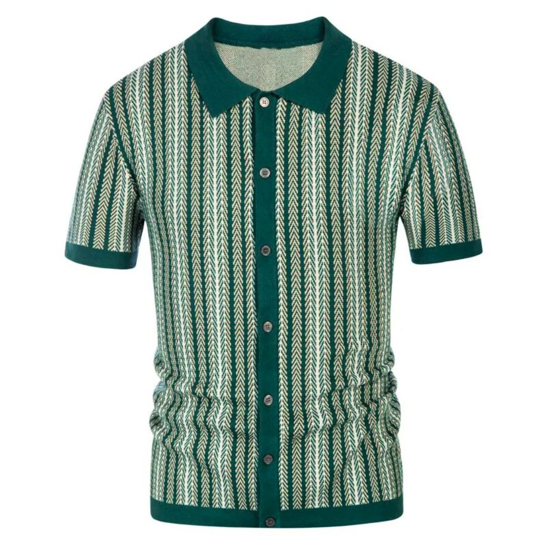 Strickpullover Herren mit Jacquard-Streifenmuster und Polokragen – Leandro