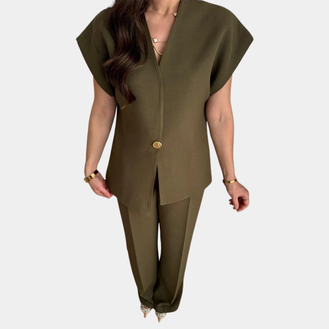 Hosenanzug Damen mit asymmetrischer Weste und Weithose – Nicolette