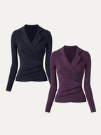 Strickbluse Damen mit Wickelausschnitt und Blazer-Kragen – Romina