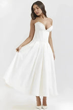 Abendkleid Damen mit Corsage und ausgestelltem Midirock – Rossana