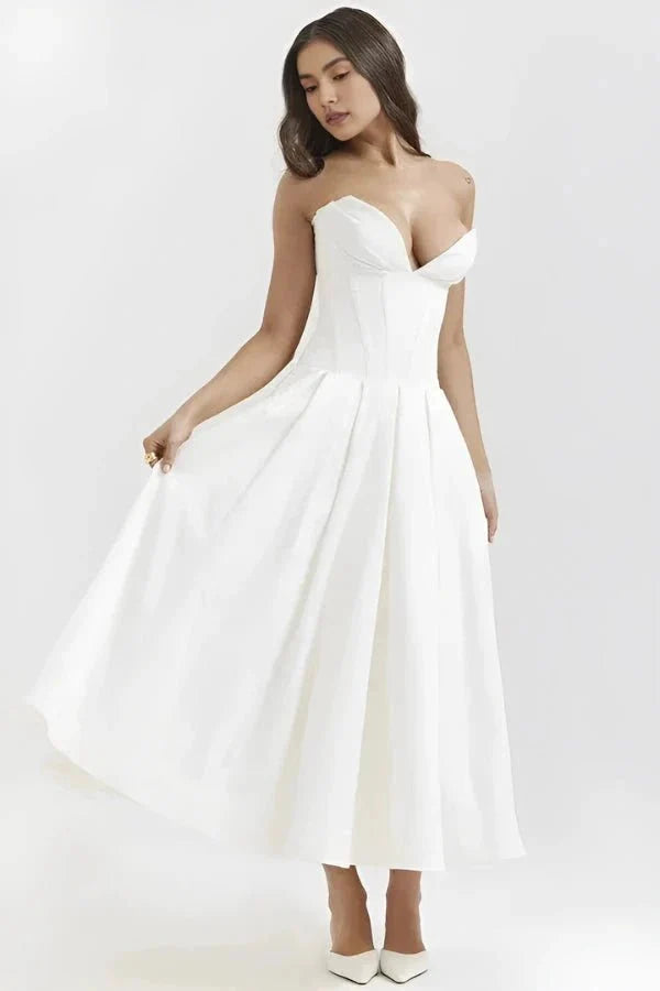 Abendkleid Damen mit Corsage und ausgestelltem Midirock – Rossana