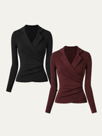 Strickbluse Damen mit Wickelausschnitt und Blazer-Kragen – Romina