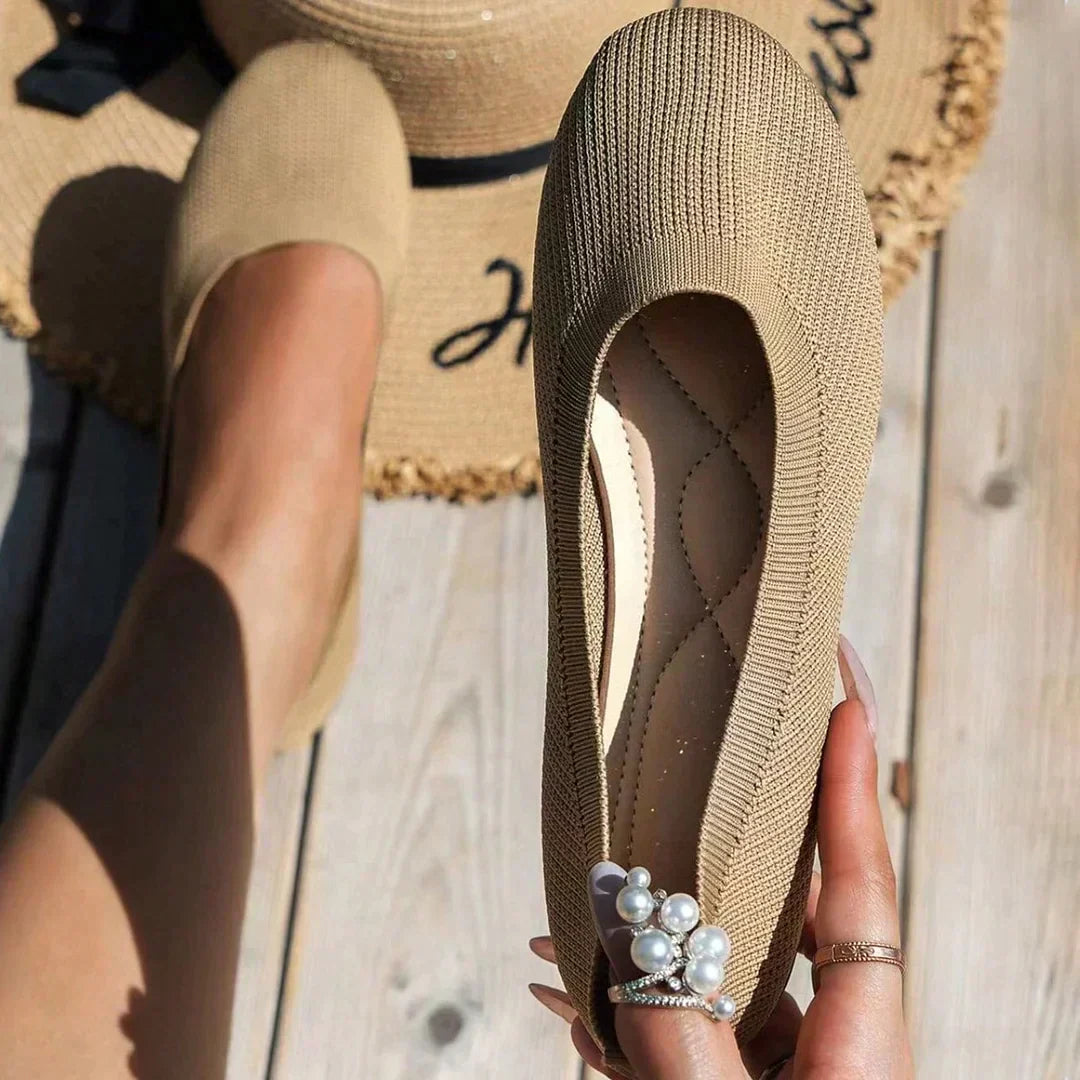 Ballerinas Damen mit Ripp-Strick-Obermaterial und schlichter Zehenpartie – Léonie
