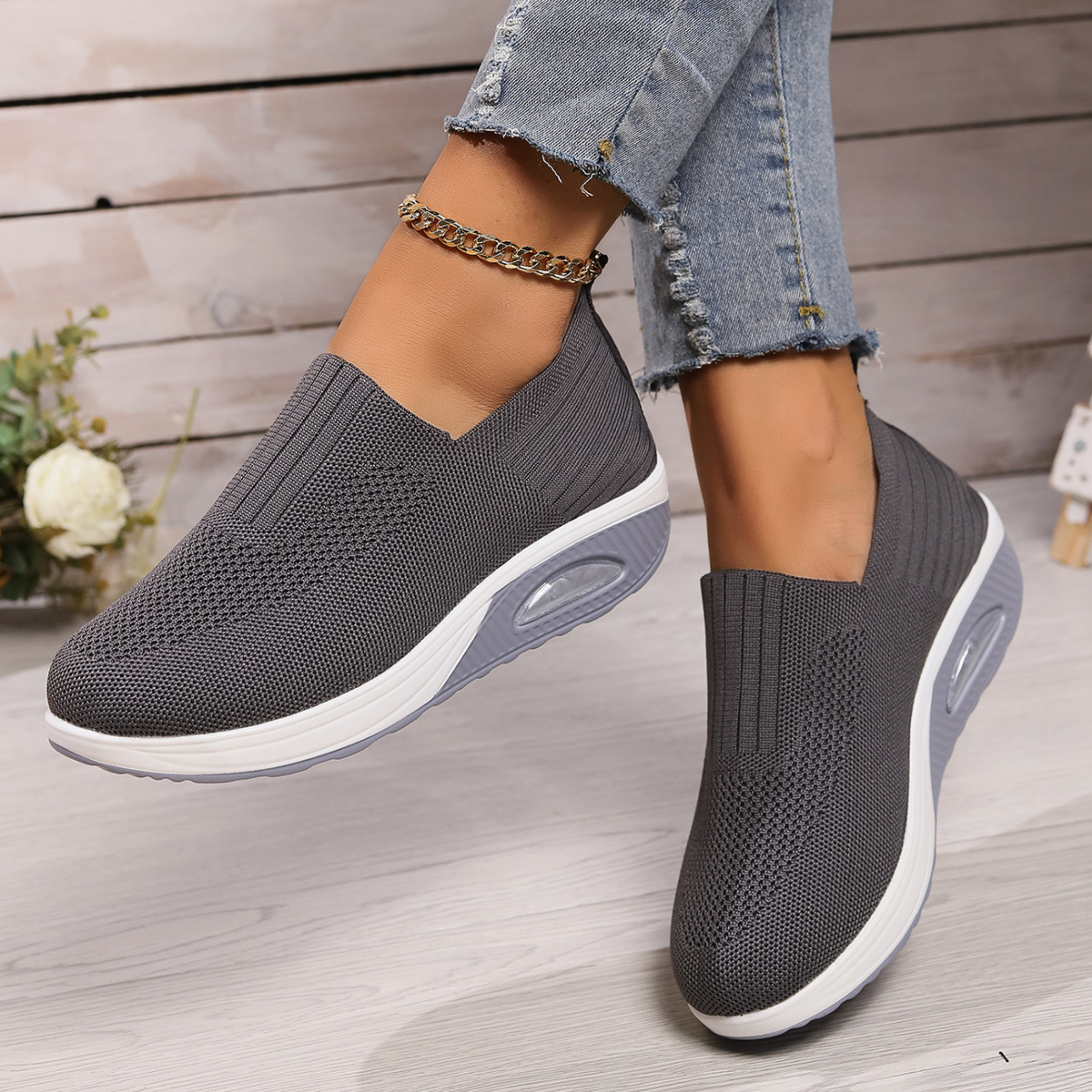 Sneaker Damen Slip-on mit Luftkissensohle und Strick-Obermaterial – Rossella