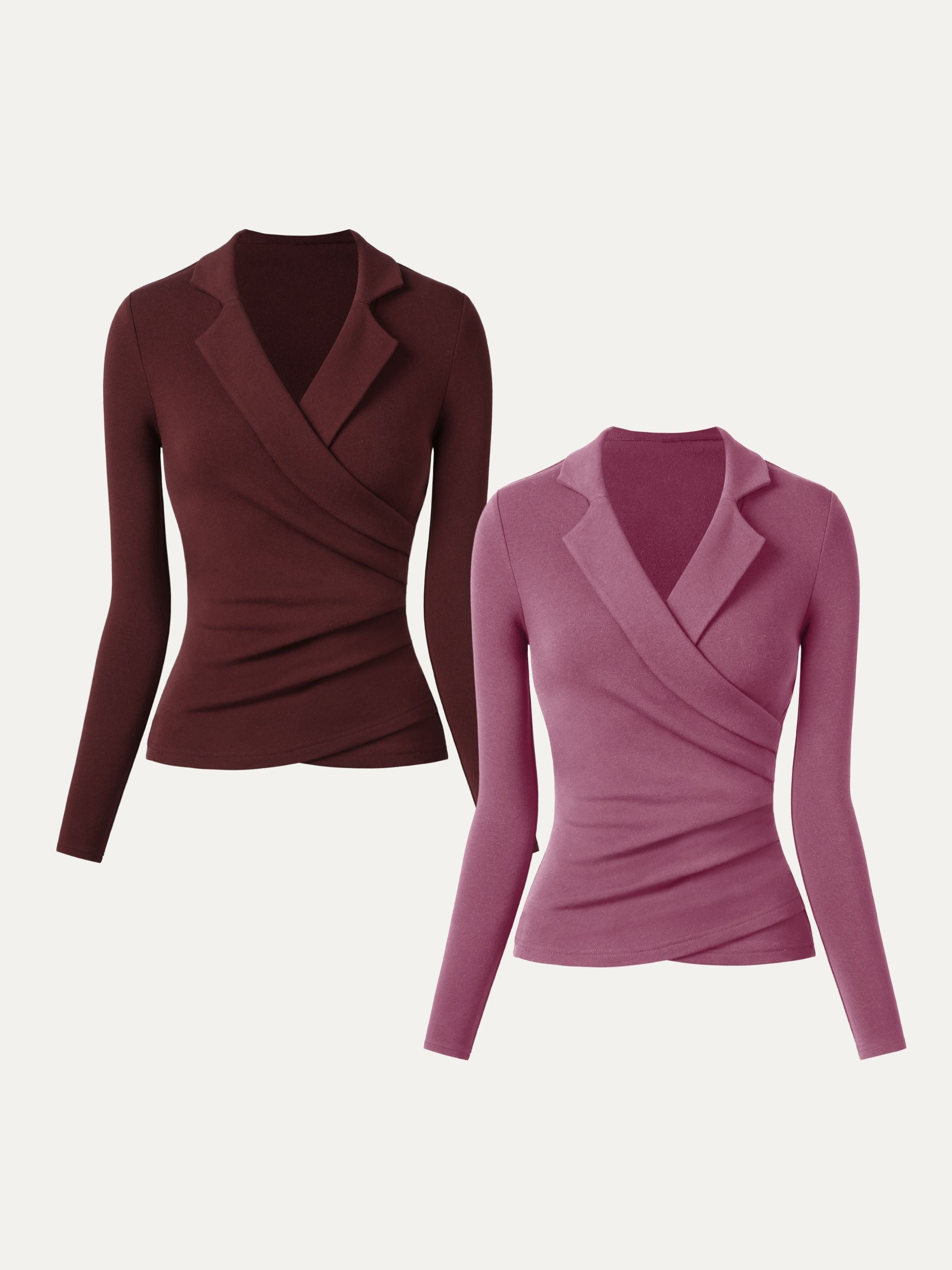 Strickbluse Damen mit Wickelausschnitt und Blazer-Kragen – Romina