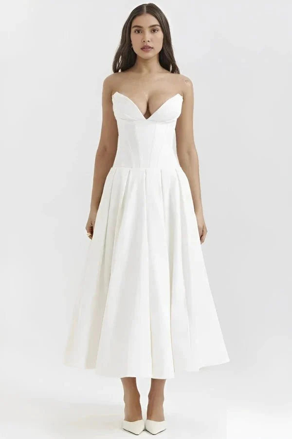 Abendkleid Damen mit Corsage und ausgestelltem Midirock – Rossana