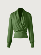 Bluse Damen mit Wickel-V-Ausschnitt und tailliertem Langarm – Federica