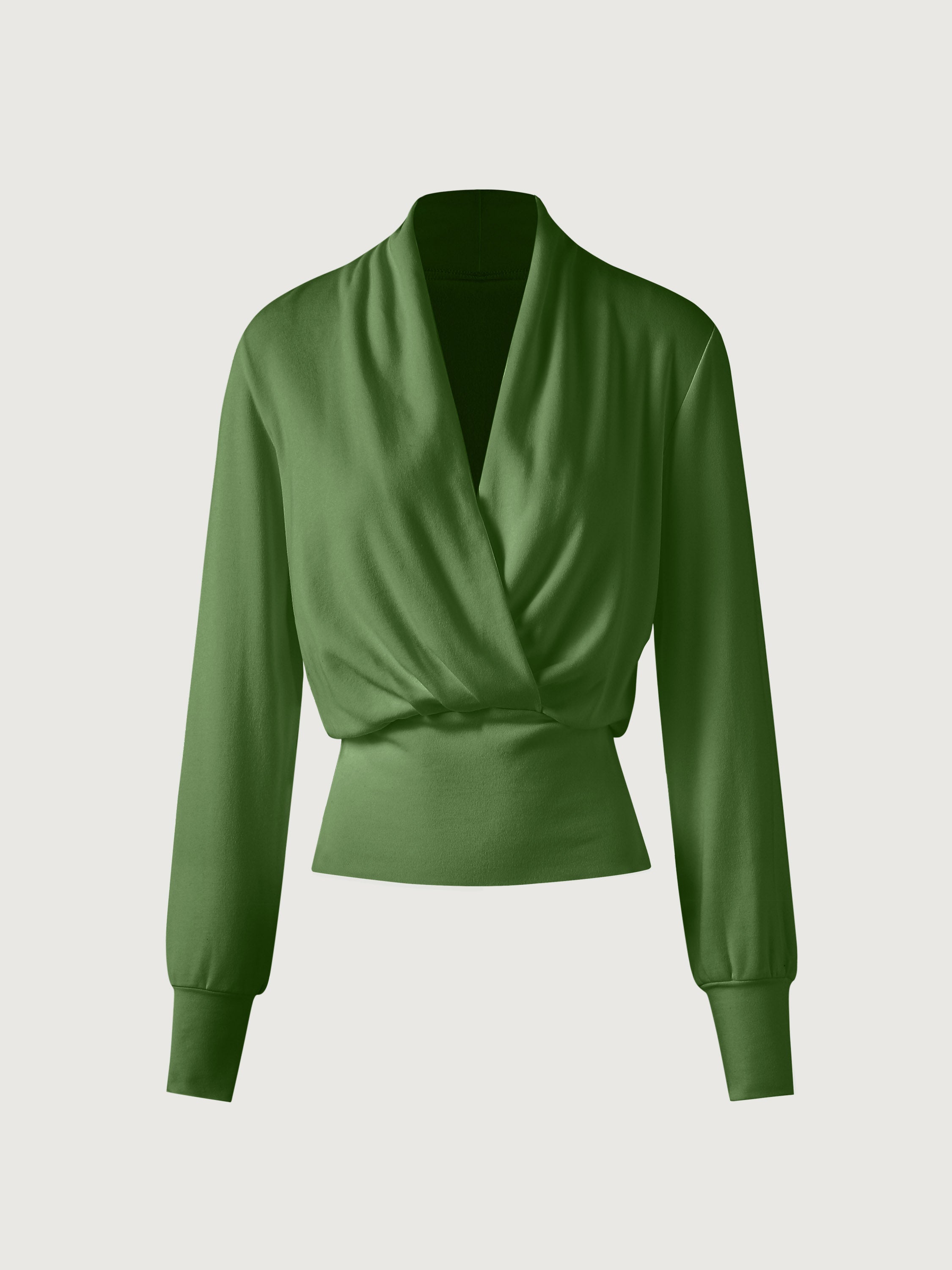 Bluse Damen mit Wickel-V-Ausschnitt und tailliertem Langarm – Federica