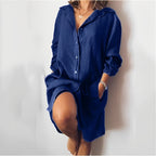 Minikleid Damen mit Hemdkragen und Leinenmix in Oversized-Schnitt – Romane