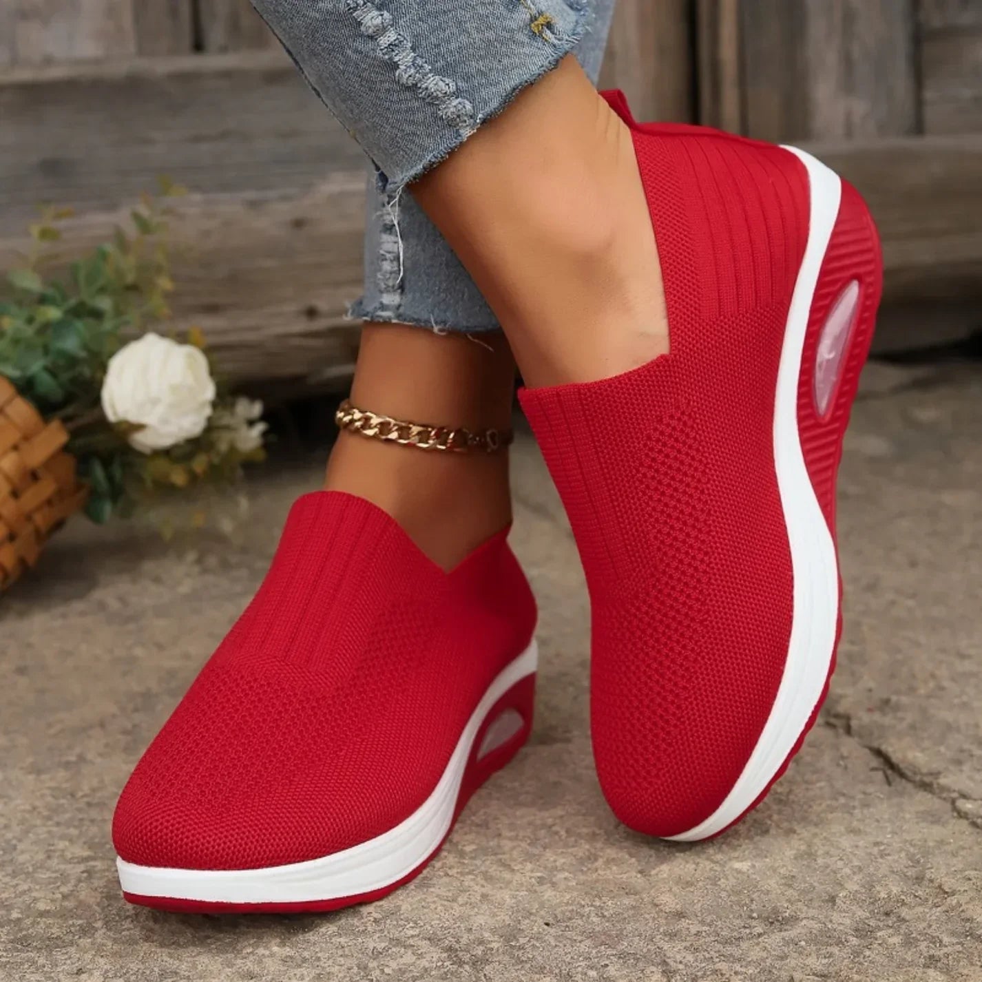 Sneaker Damen Slip-on mit Luftkissensohle und Strick-Obermaterial – Rossella