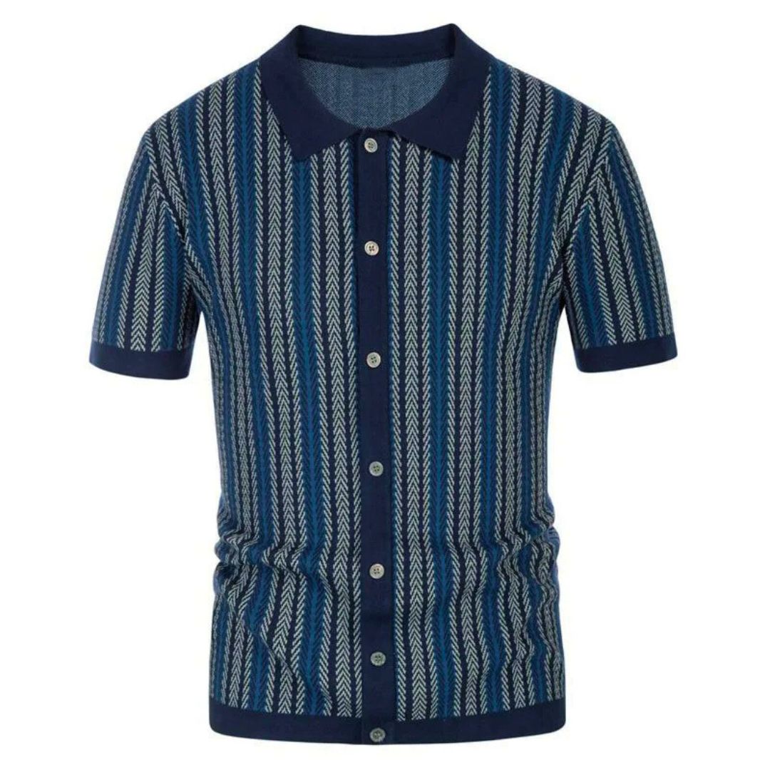 Strickpullover Herren mit Jacquard-Streifenmuster und Polokragen – Leandro