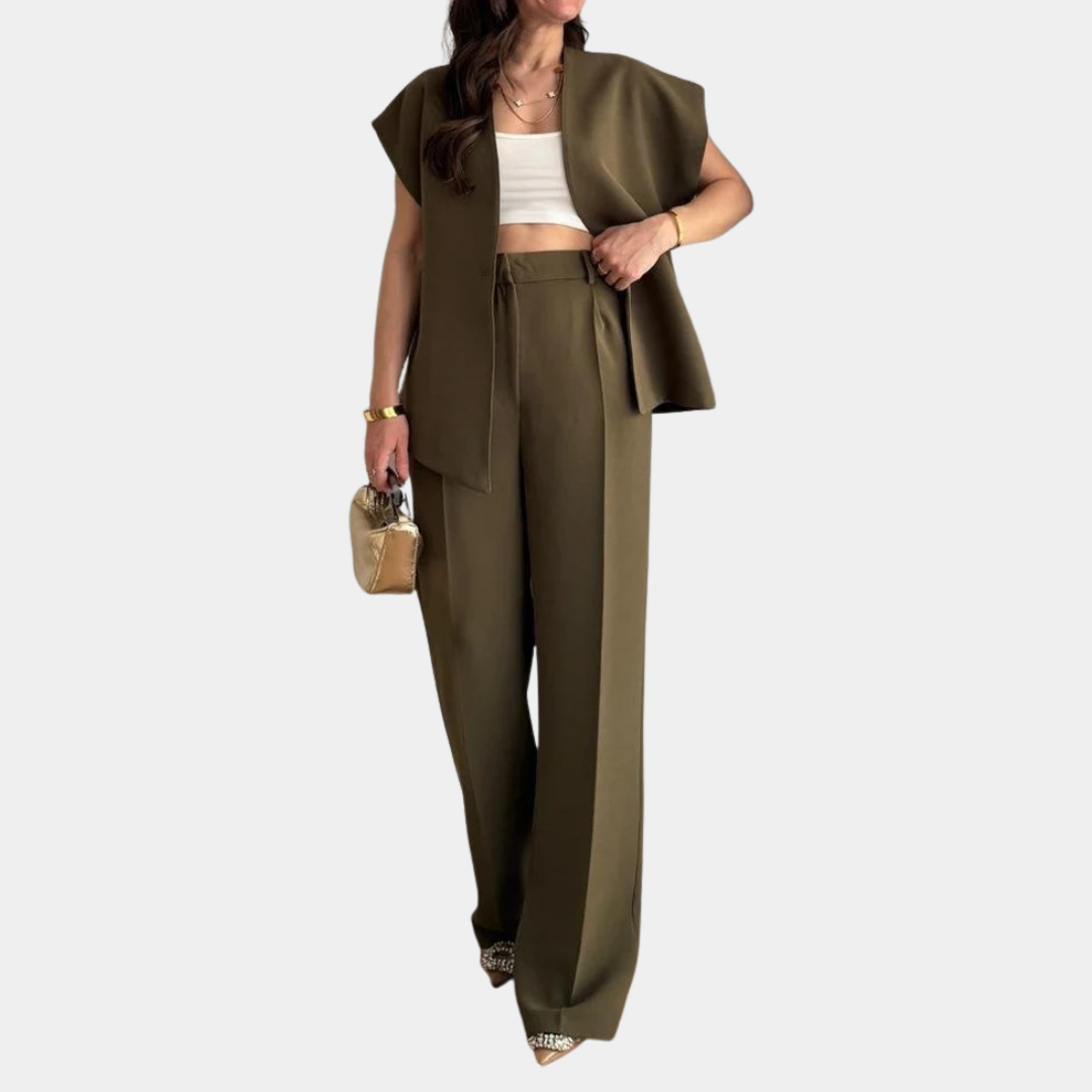 Hosenanzug Damen mit asymmetrischer Weste und Weithose – Nicolette