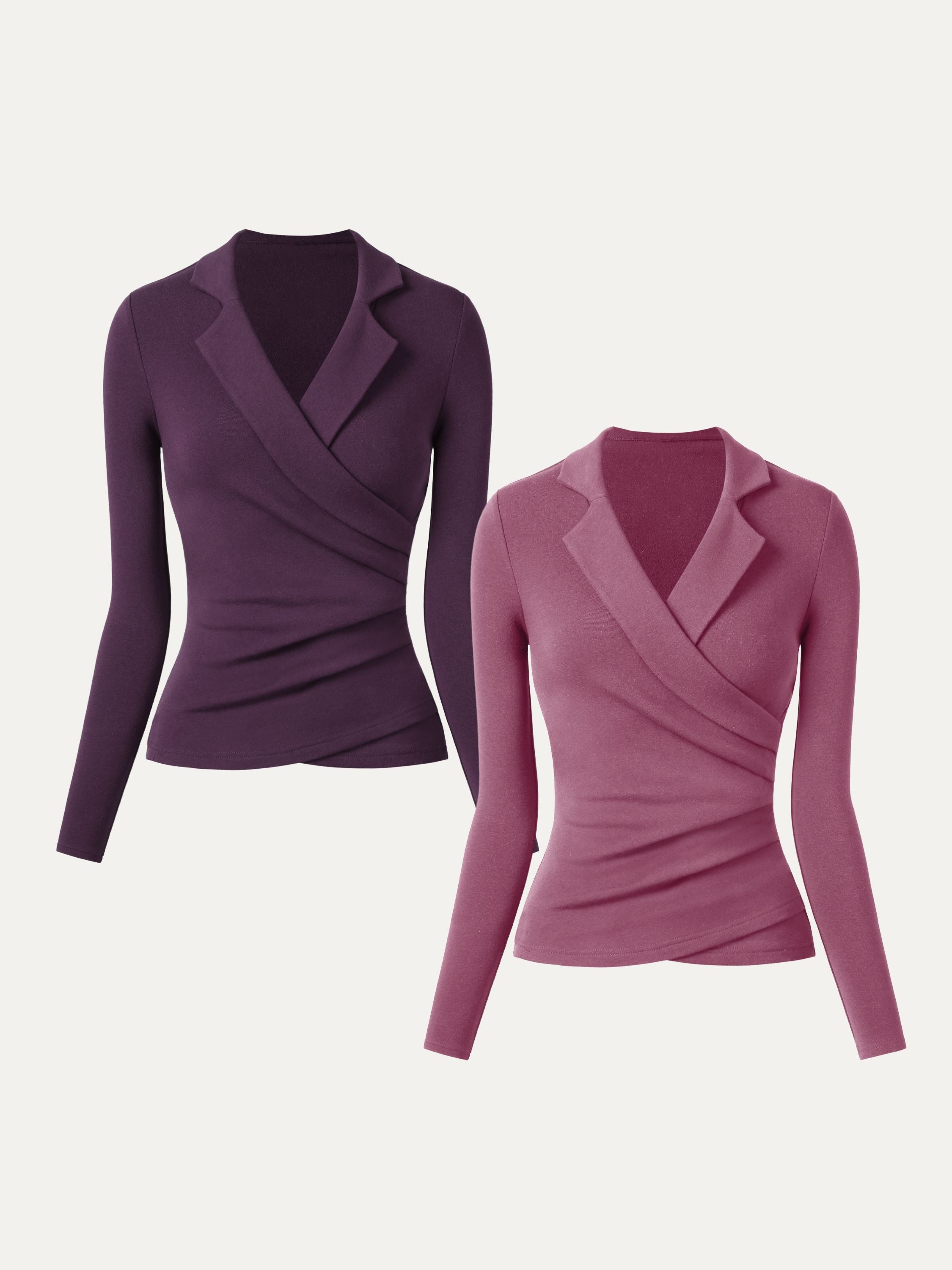 Strickbluse Damen mit Wickelausschnitt und Blazer-Kragen – Romina