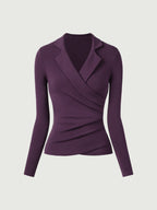Strickbluse Damen mit Wickelausschnitt und Blazer-Kragen – Romina