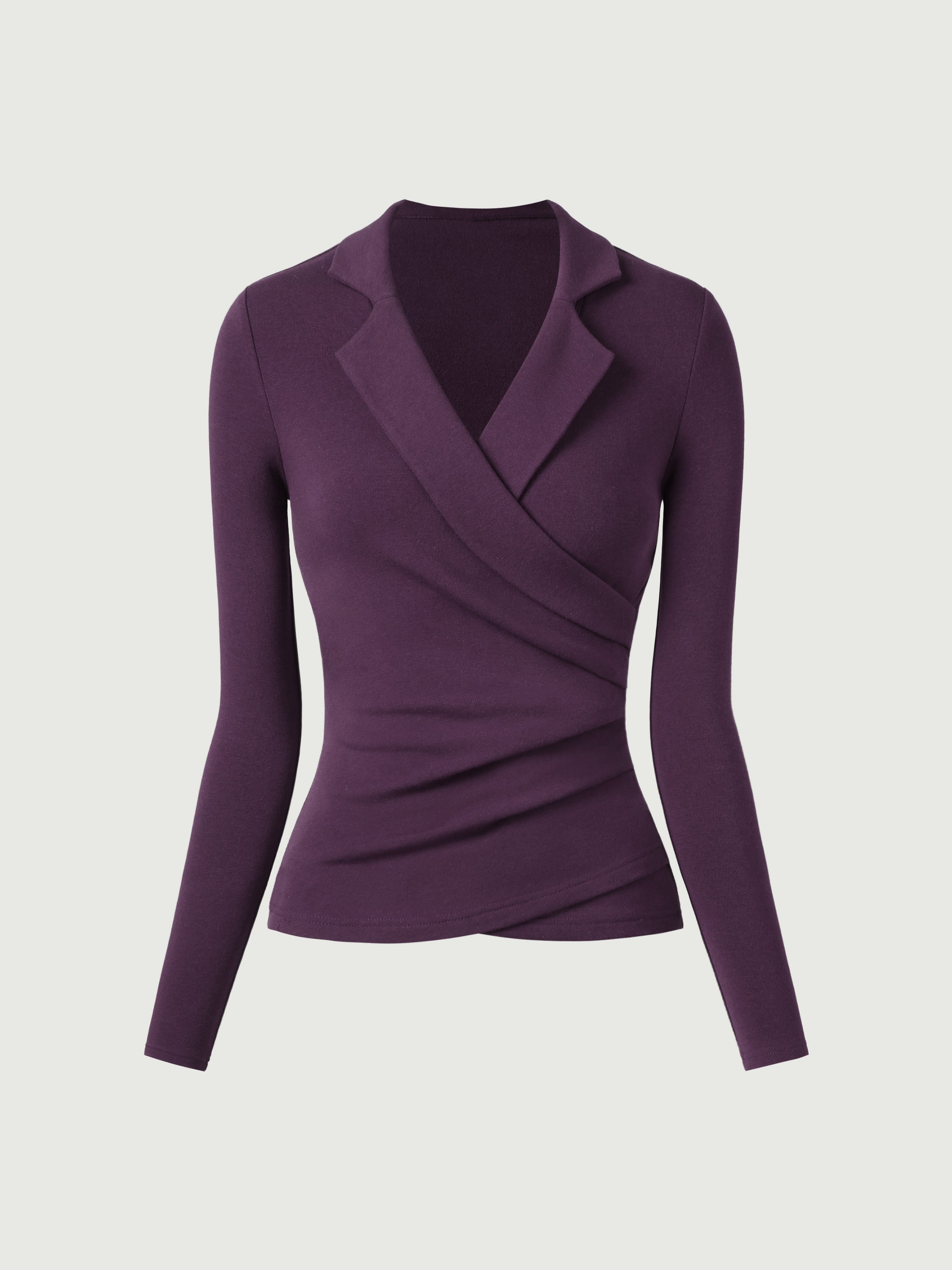 Strickbluse Damen mit Wickelausschnitt und Blazer-Kragen – Romina