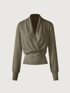 Bluse Damen mit Wickel-V-Ausschnitt und tailliertem Langarm – Federica