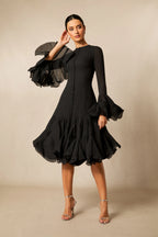 Cocktailkleid Damen mit Rüschenärmeln und ausgestelltem Rock – Ornella