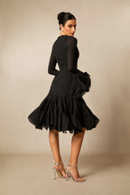 Cocktailkleid Damen mit Rüschenärmeln und ausgestelltem Rock – Ornella