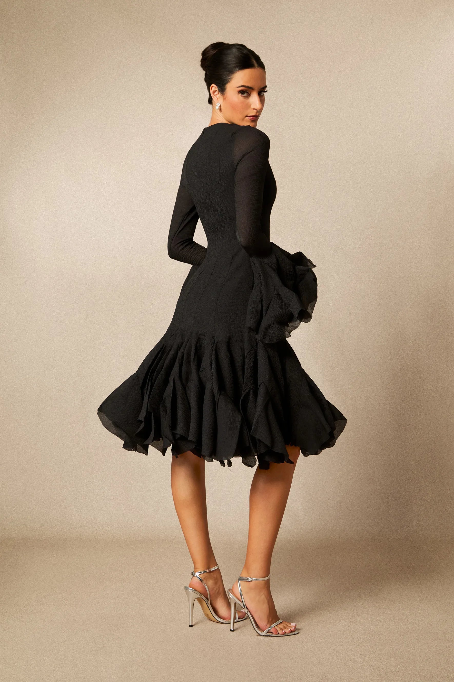 Cocktailkleid Damen mit Rüschenärmeln und ausgestelltem Rock – Ornella
