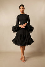 Cocktailkleid Damen mit Rüschenärmeln und ausgestelltem Rock – Ornella